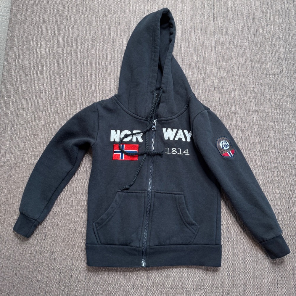 Scandinavian Explorer Norway 1814 Kids Navy Zip Up Hoodie Fleece Size 4-6 Years